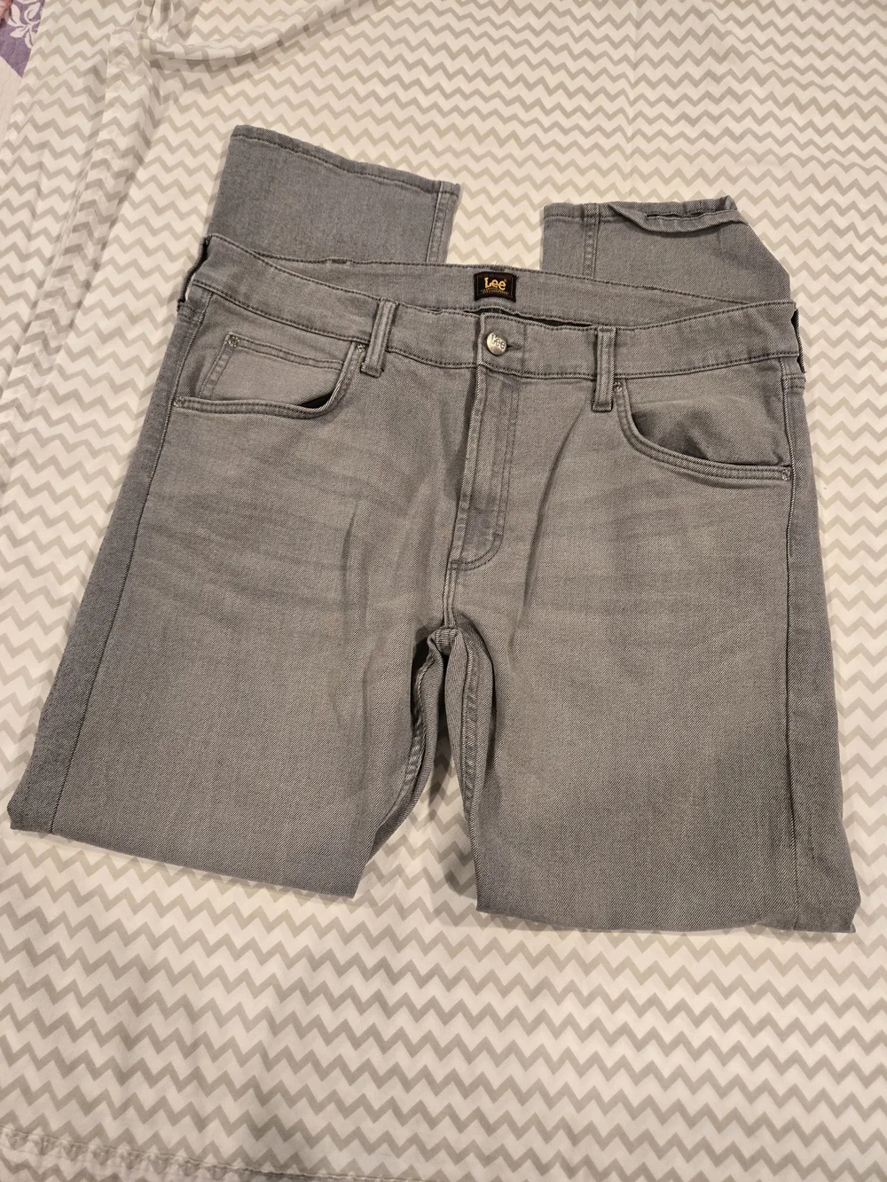 *Lee* Gray Stretch Denim Jeans with Yellow & Red Logo Patch